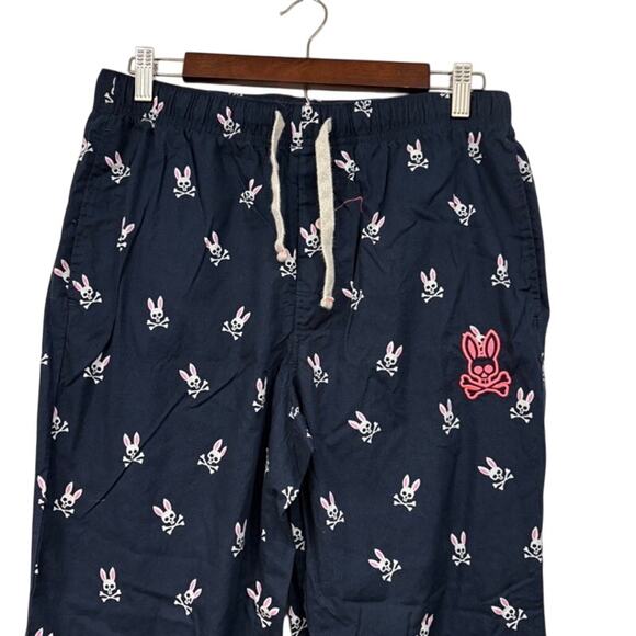 Psycho Bunny Mens Pajama Pants Size Small Navy Blue Bunny Skulls Cotton - Picture 2 of 9